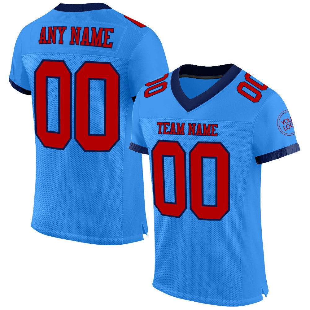 Custom Powder Blue Red-Navy Mesh Authentic Football Jersey - Main View