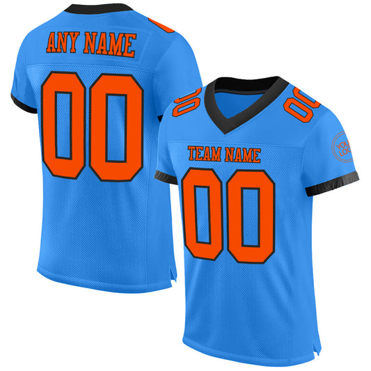 Custom Powder Blue Orange-Black Mesh Authentic Football Jersey - Main View