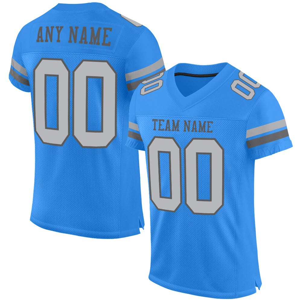Custom Powder Blue Gray-Steel Gray Mesh Authentic Football Jersey - Main View