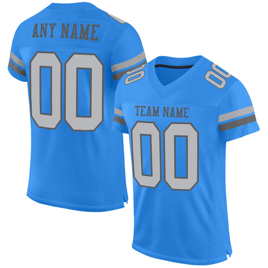 Custom Powder Blue Gray-Steel Gray Mesh Authentic Football Jersey - Main View