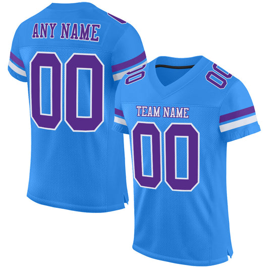 Custom Powder Blue Purple-White Mesh Authentic Football Jersey - Main View