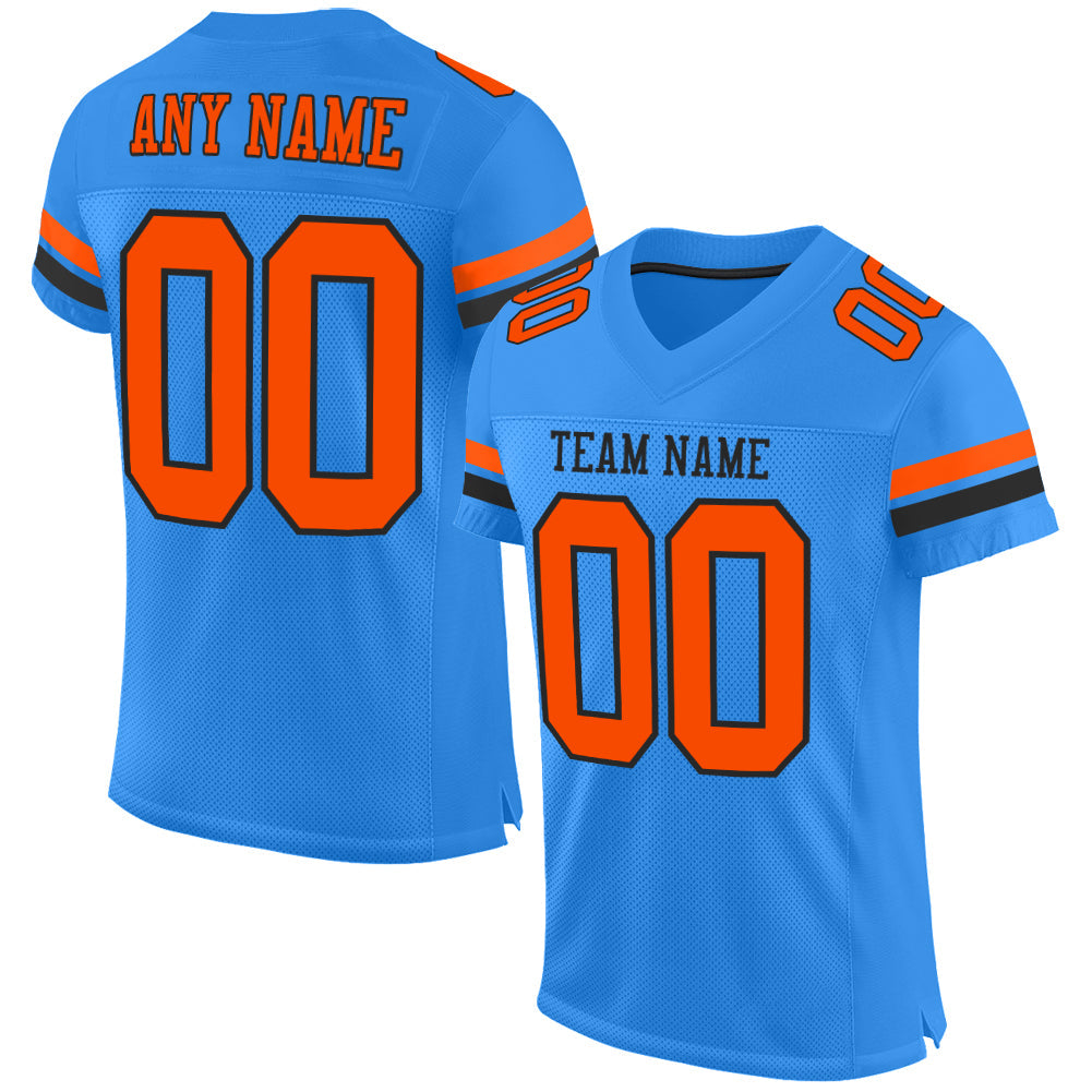 Custom Powder Blue Orange-Black Mesh Authentic Football Jersey - Main View