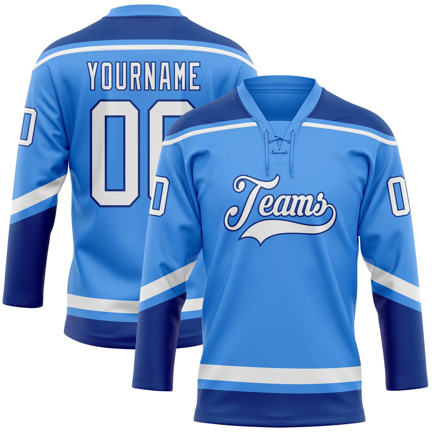Custom Powder Blue White-Royal Hockey Lace Neck Jersey - Main View