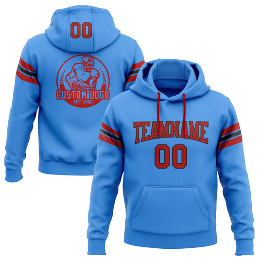 Custom Stitched Powder Blue Red-Black Football Pullover Sweatshirt Hoodie - Main View