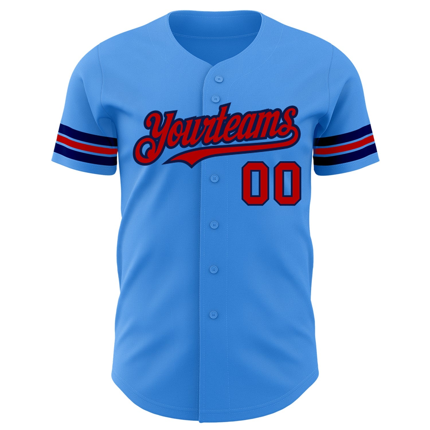 Custom Electric Blue Red-Navy Authentic Baseball Jersey view 2