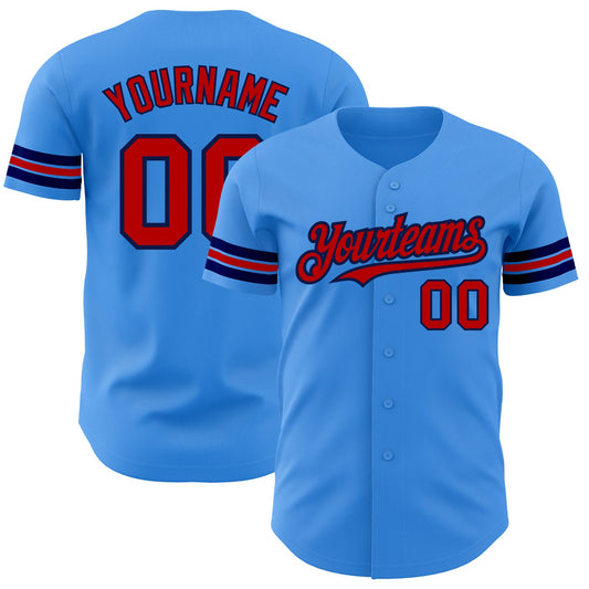 Custom Electric Blue Red-Navy Authentic Baseball Jersey - Main View