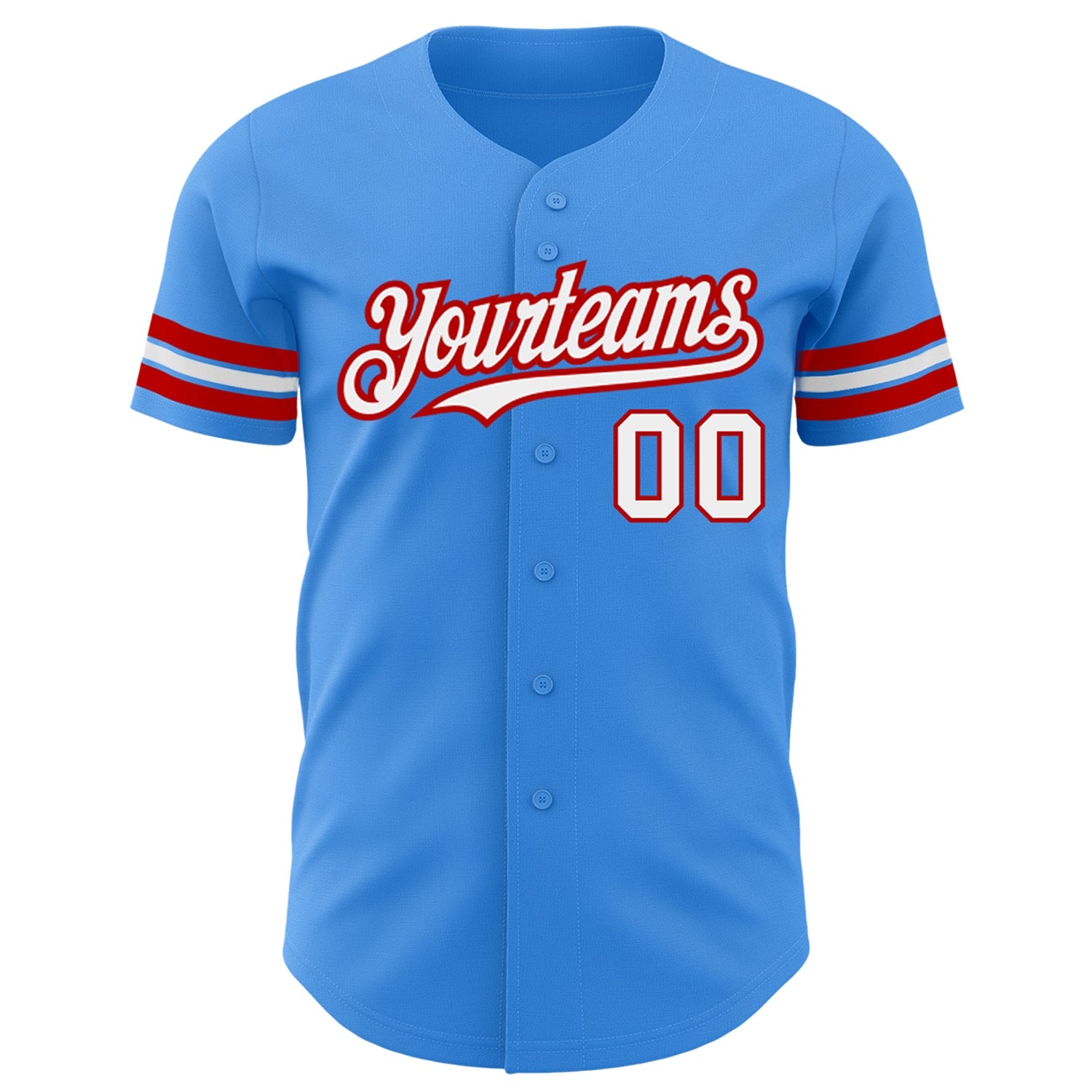 Custom Electric Blue White-Red Authentic Baseball Jersey view 2