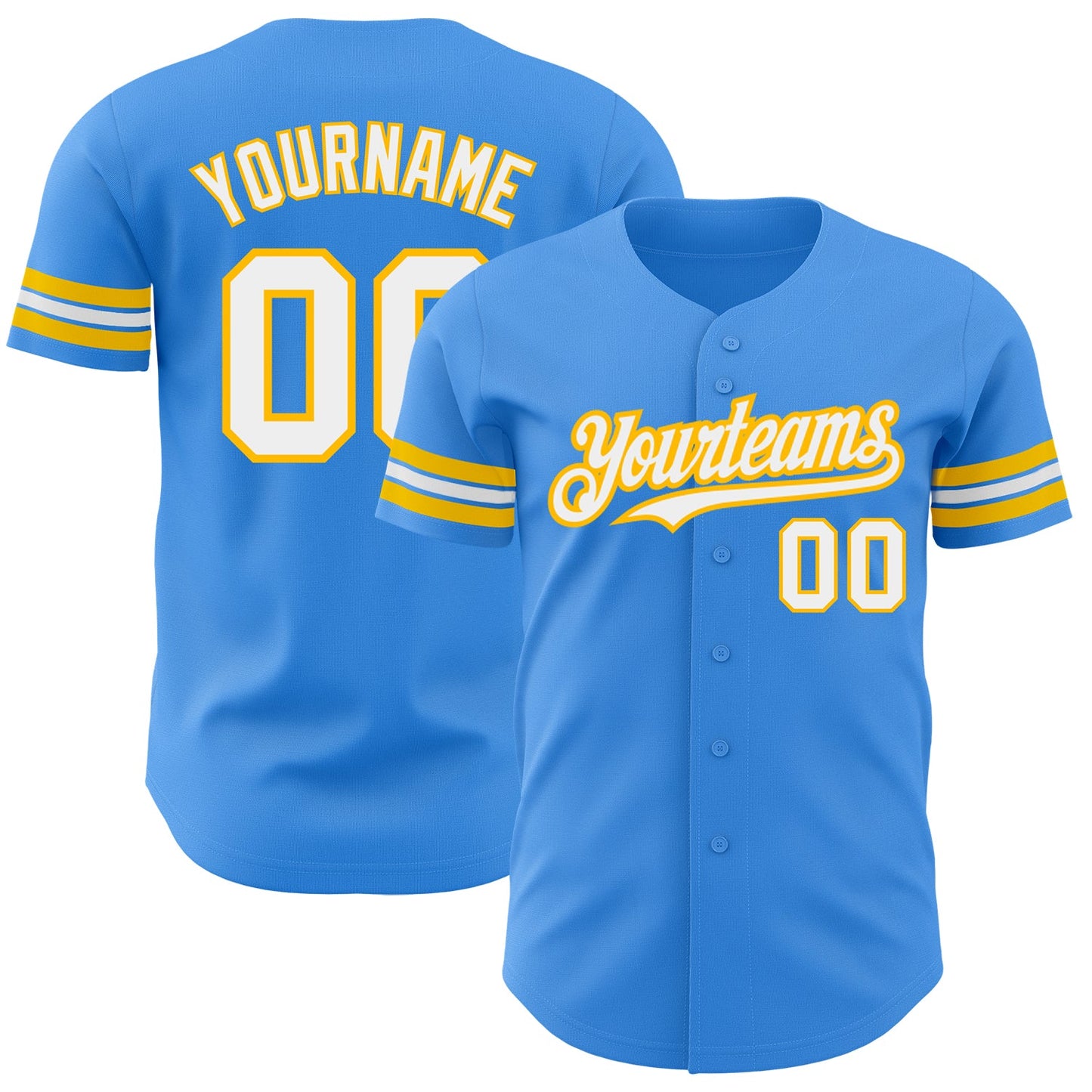 Custom Electric Blue White-Gold Authentic Baseball Jersey - Main View