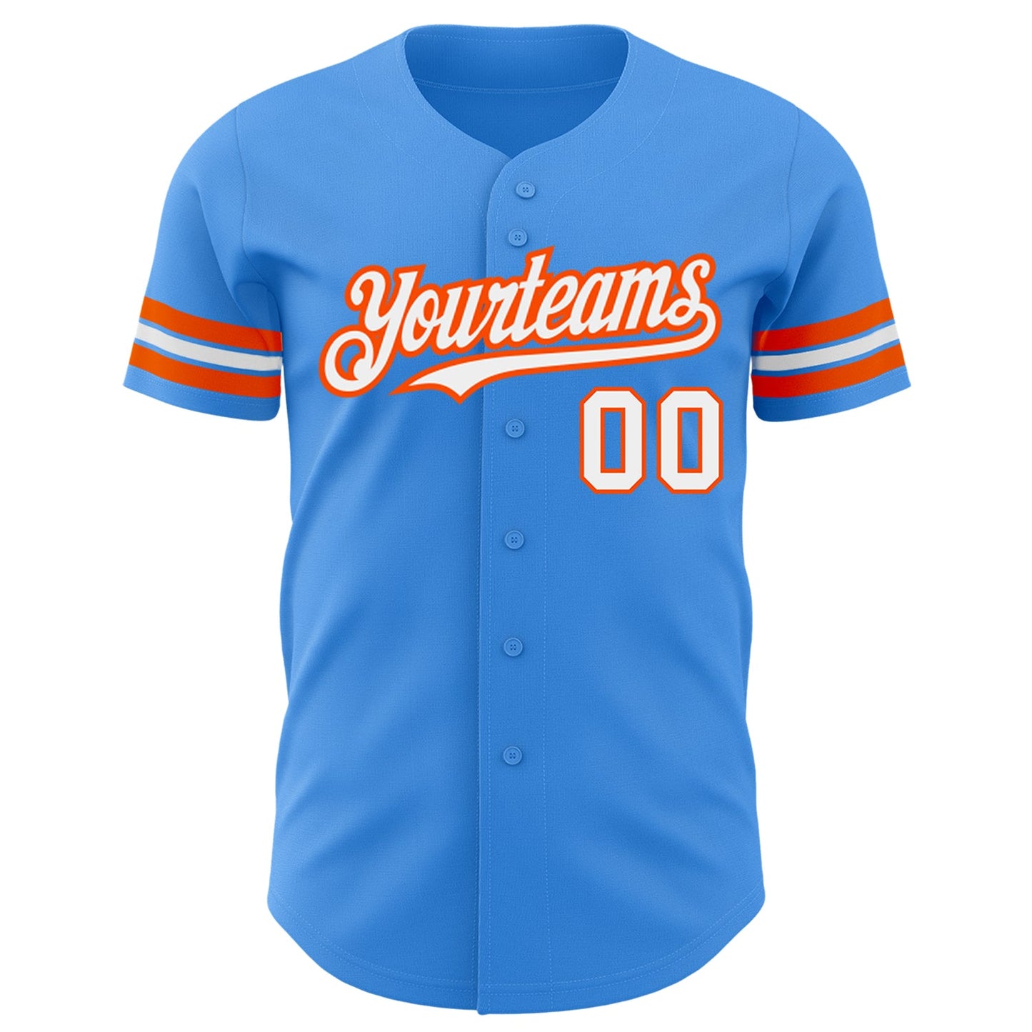 Custom Electric Blue White-Orange Authentic Baseball Jersey view 2