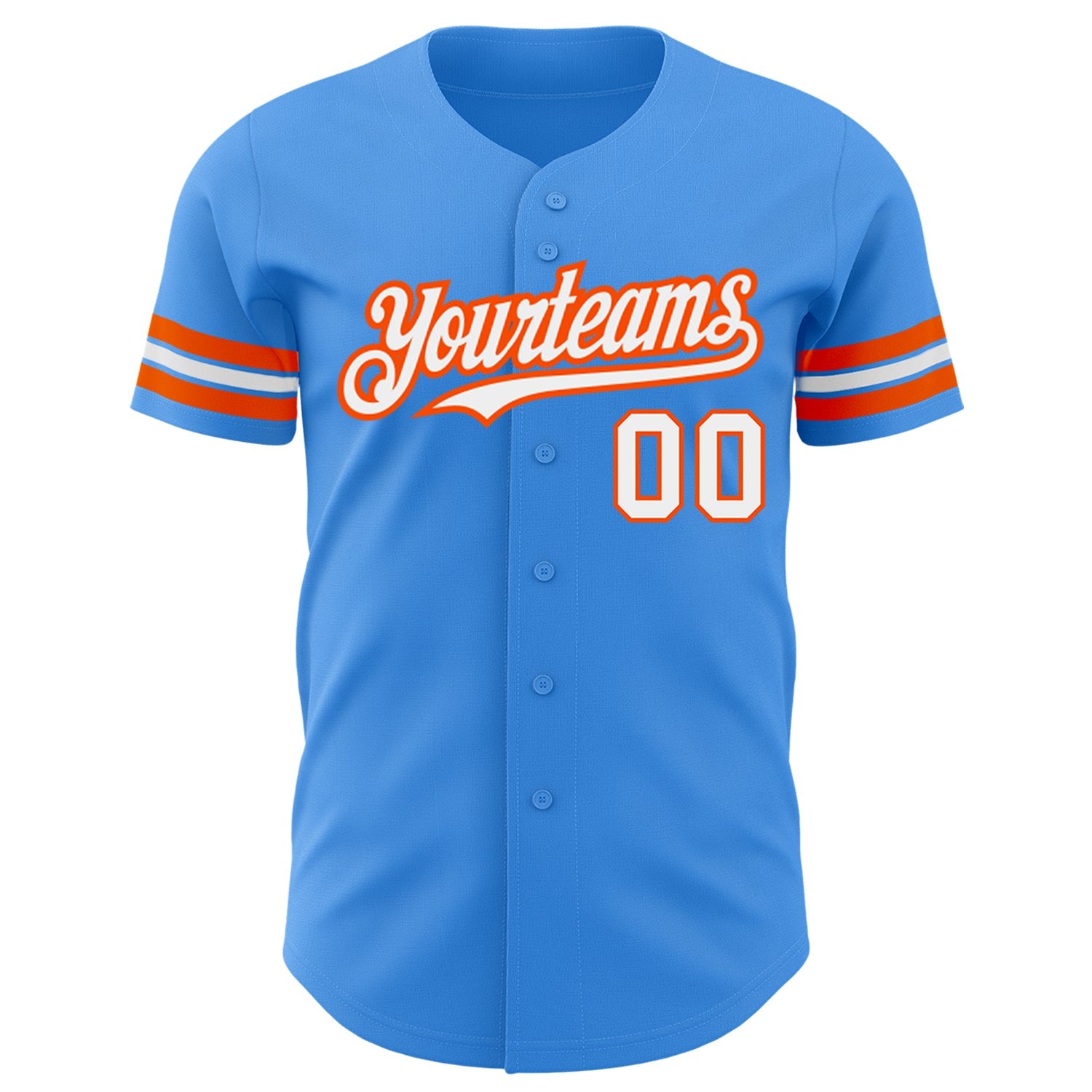 Custom Electric Blue White-Orange Authentic Baseball Jersey view 2