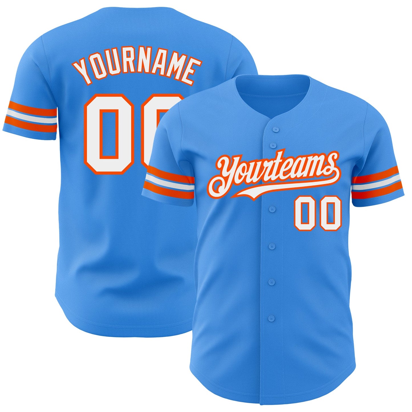 Custom Electric Blue White-Orange Authentic Baseball Jersey - Main View