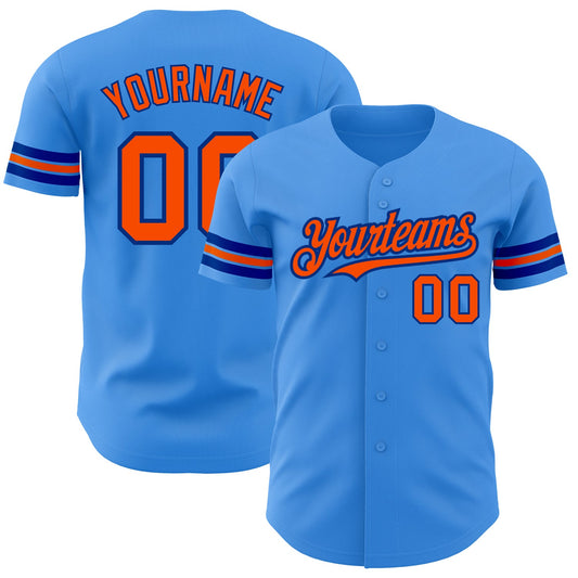 Custom Electric Blue Orange-Royal Authentic Baseball Jersey - Main View
