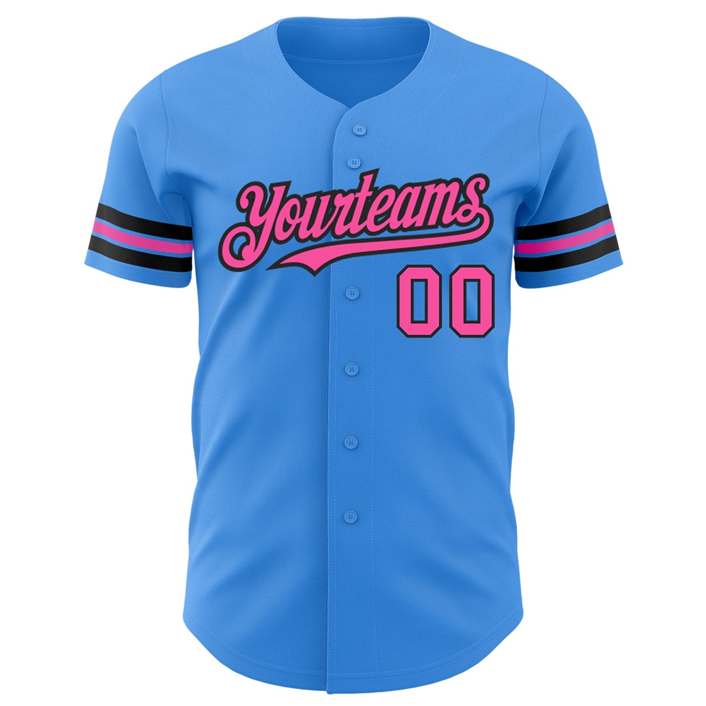 Custom Electric Blue Pink-Black Authentic Baseball Jersey view 2