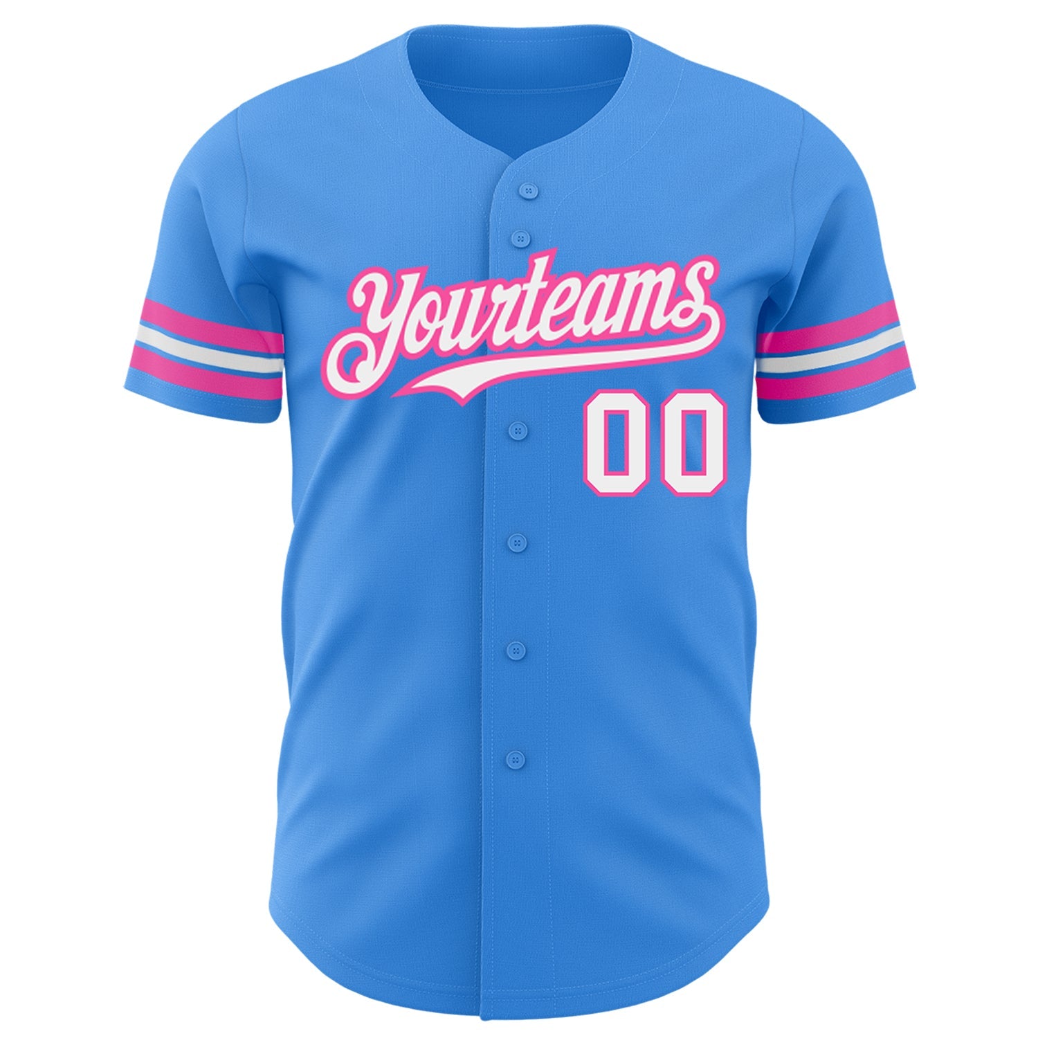 Custom Electric Blue White-Pink Authentic Baseball Jersey view 2