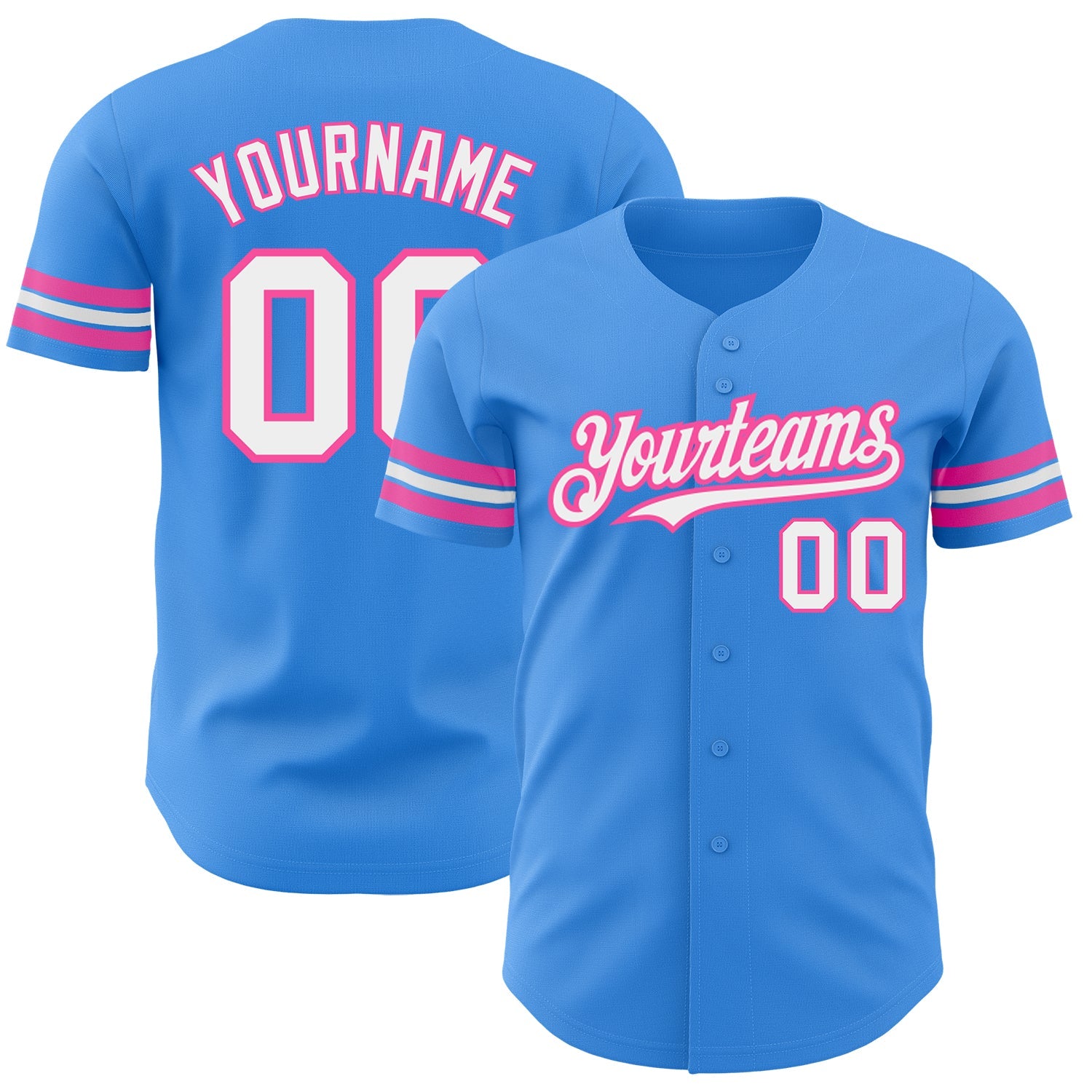 Custom Electric Blue White-Pink Authentic Baseball Jersey - Main View