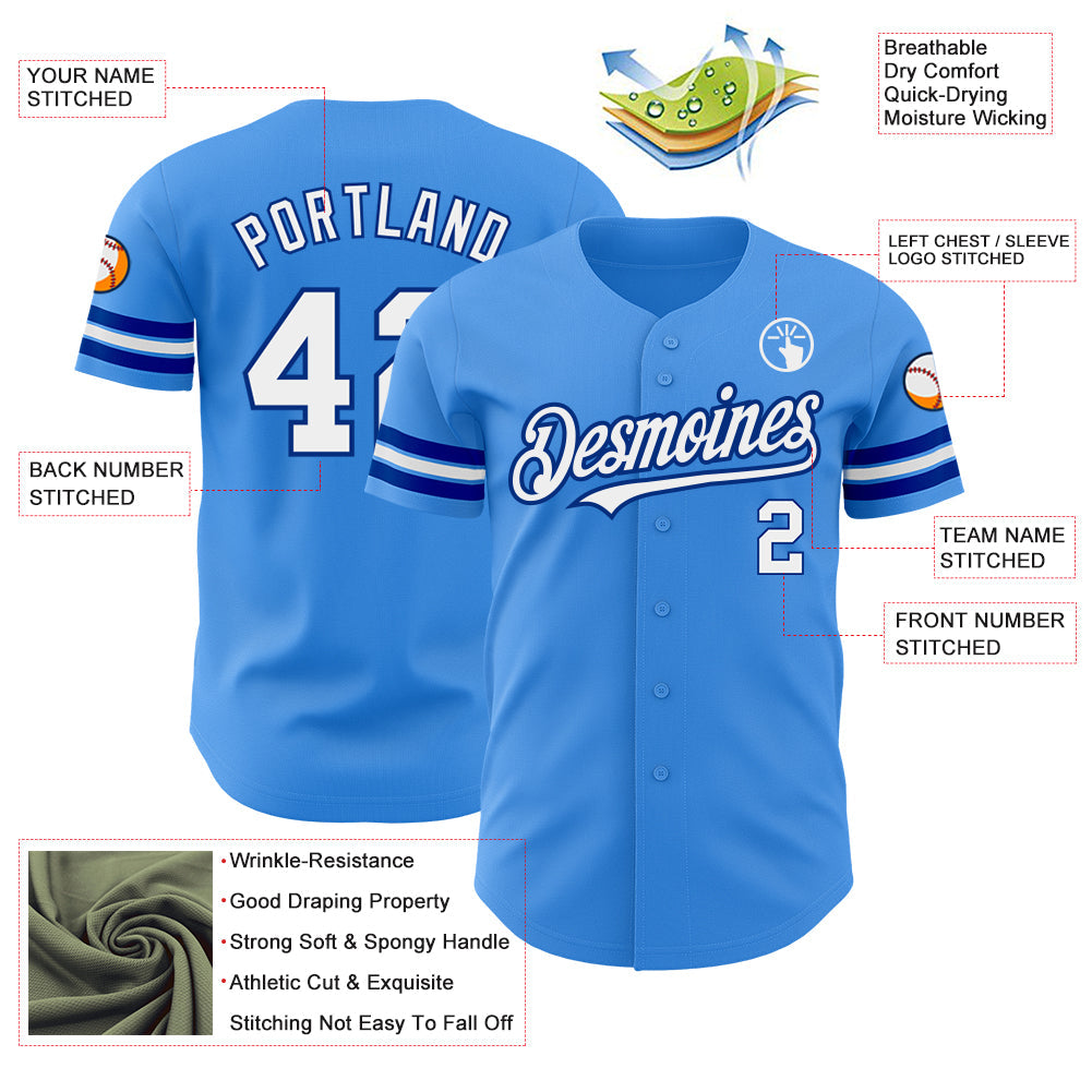 Custom Electric Blue White-Royal Authentic Baseball Jersey view 3