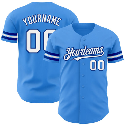 Custom Electric Blue White-Royal Authentic Baseball Jersey - Main View