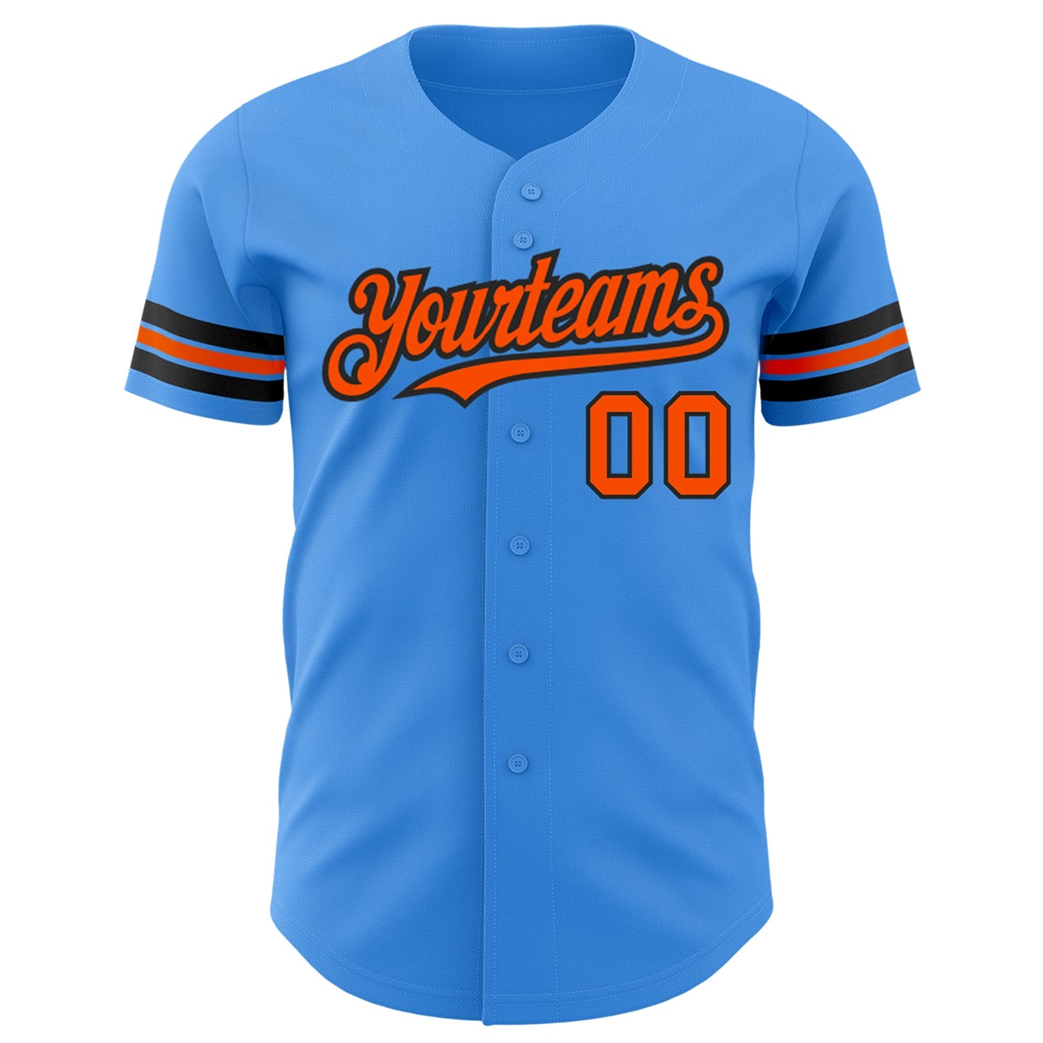 Custom Electric Blue Orange-Black Authentic Baseball Jersey view 2