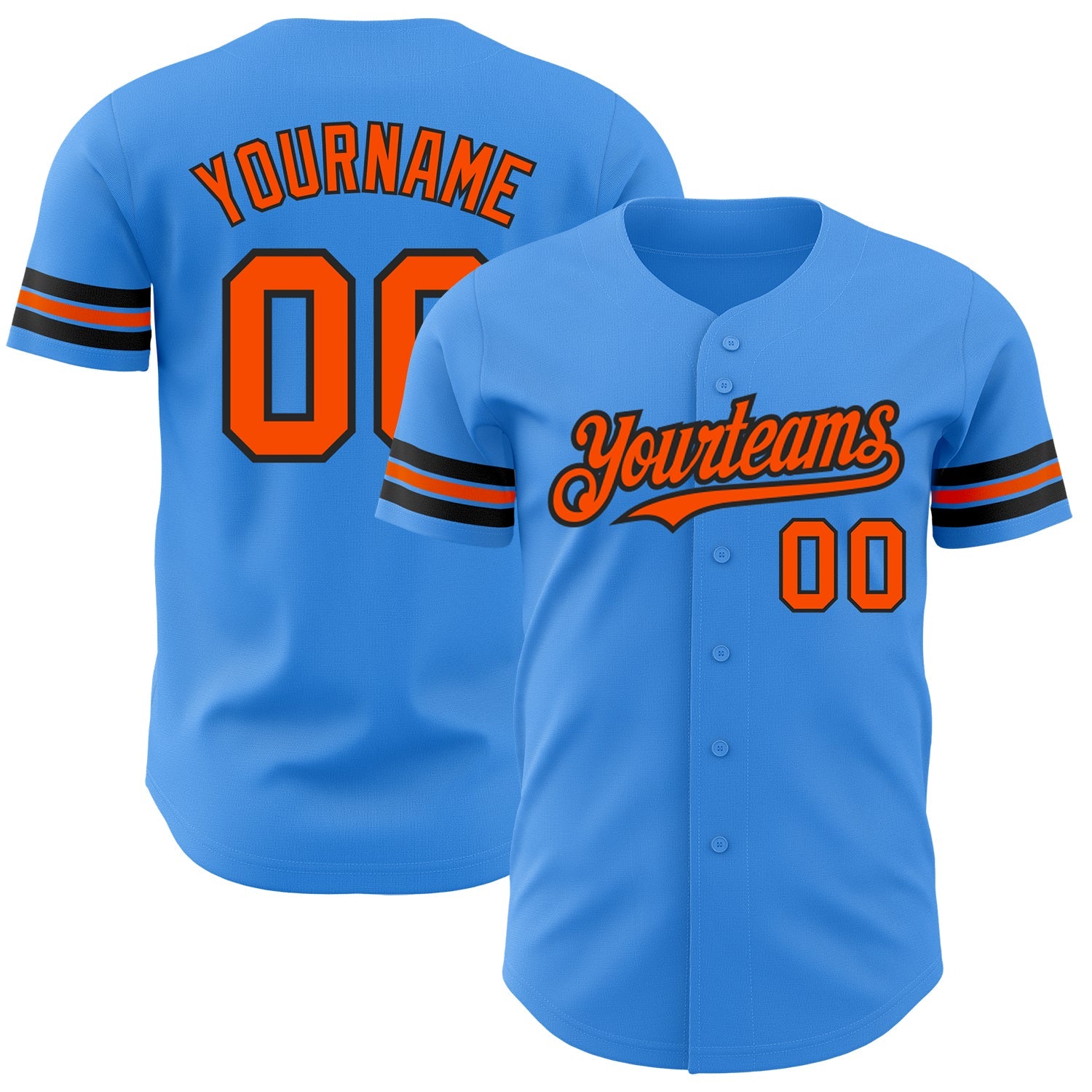 Custom Electric Blue Orange-Black Authentic Baseball Jersey - Main View