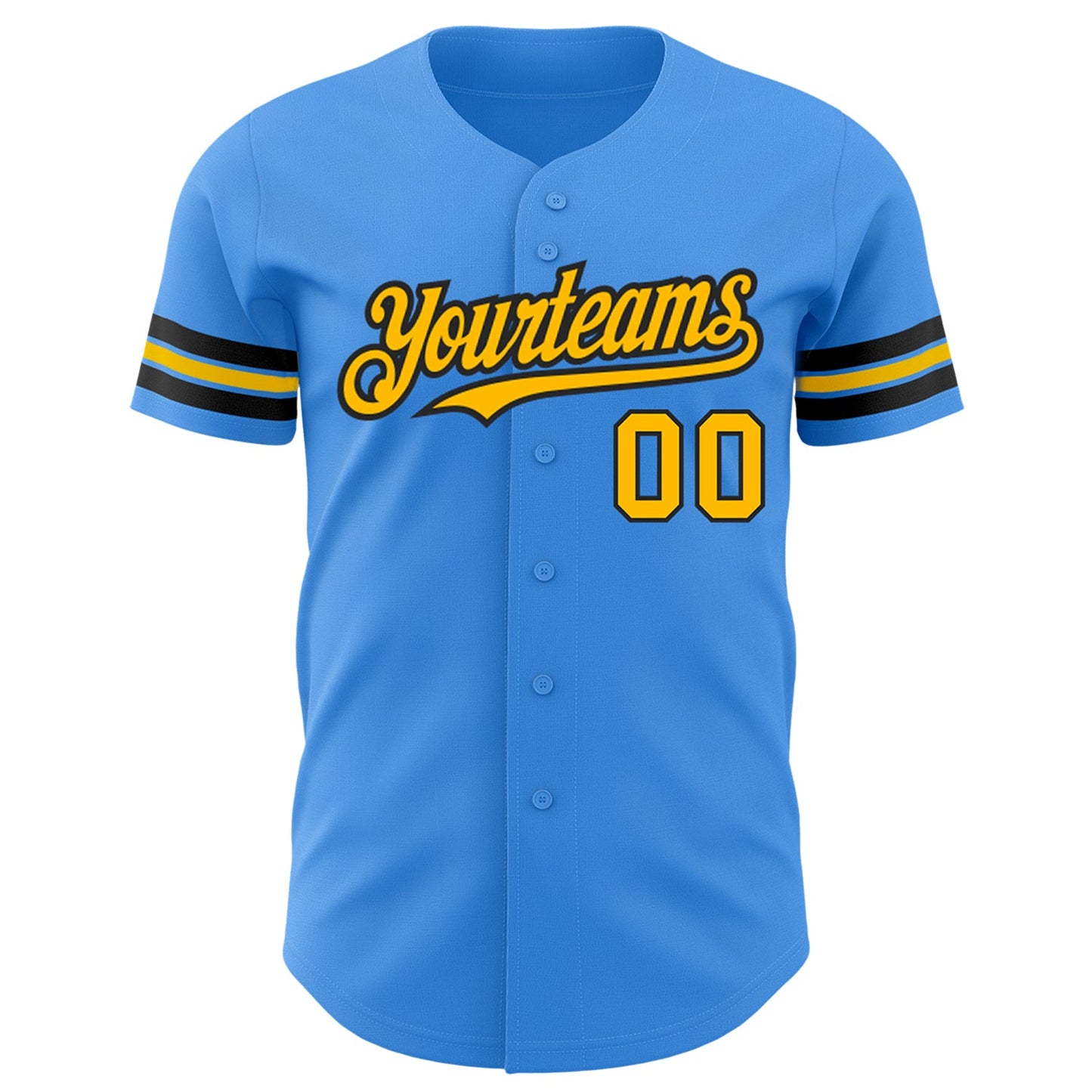 Custom Electric Blue Gold-Black Authentic Baseball Jersey view 2