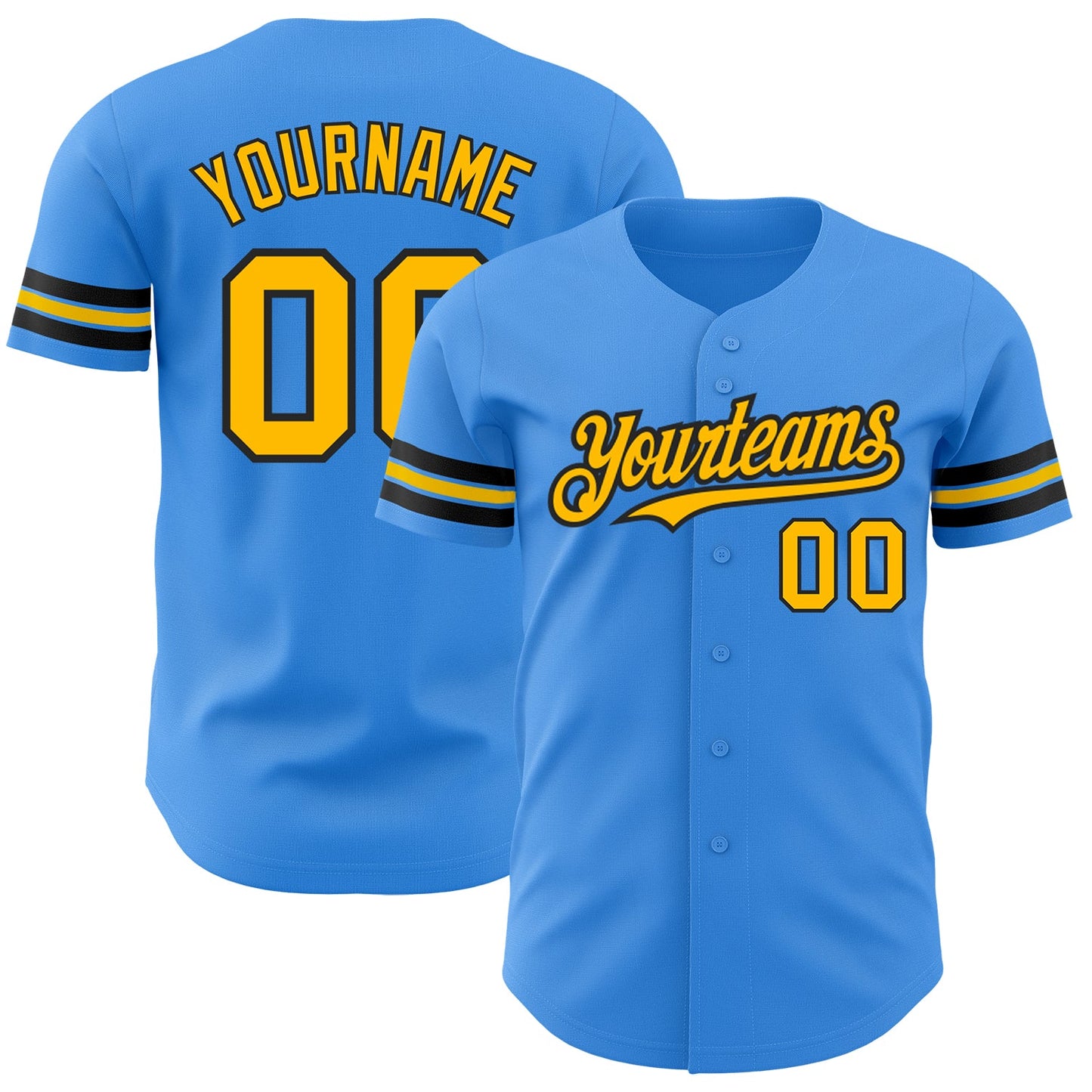 Custom Electric Blue Gold-Black Authentic Baseball Jersey - Main View