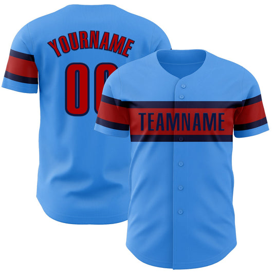 Custom Electric Blue Red-Navy Authentic Baseball Jersey - Main View