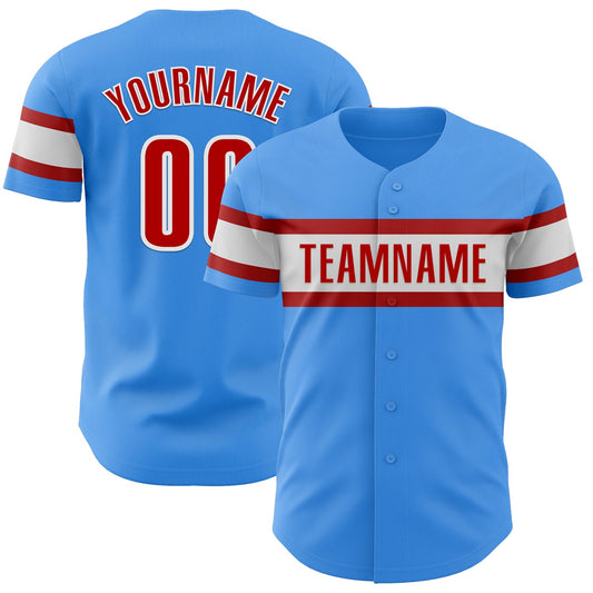 Custom Electric Blue Red-White Authentic Baseball Jersey - Main View
