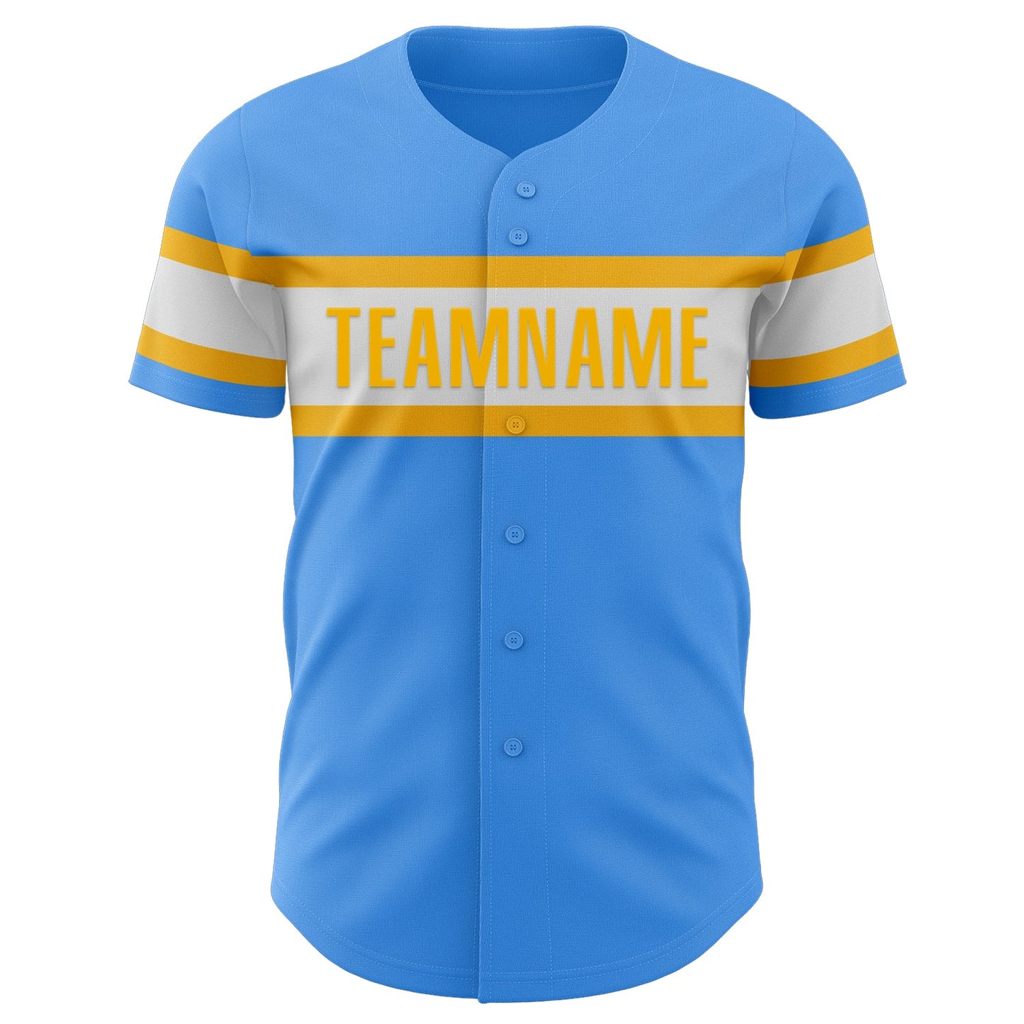 Custom Electric Blue White-Gold Authentic Baseball Jersey view 2