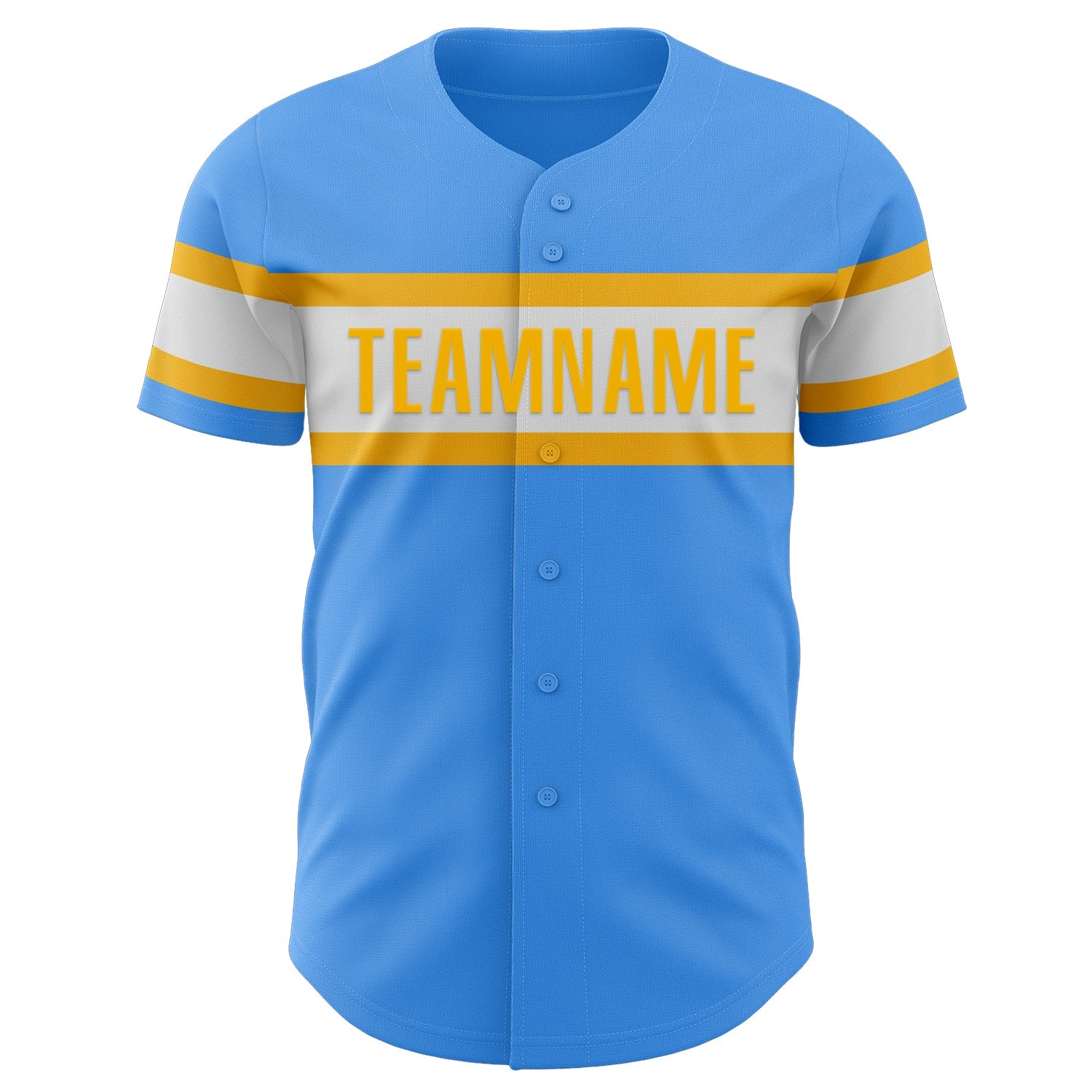 Custom Electric Blue White-Gold Authentic Baseball Jersey view 2