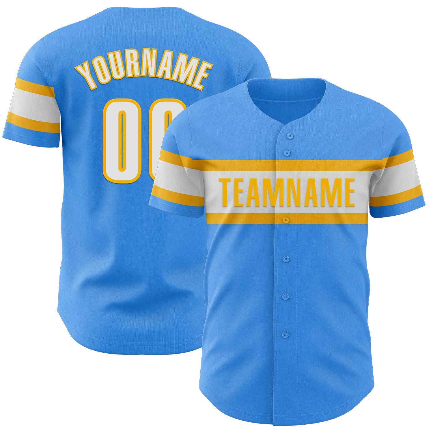 Custom Electric Blue White-Gold Authentic Baseball Jersey - Main View