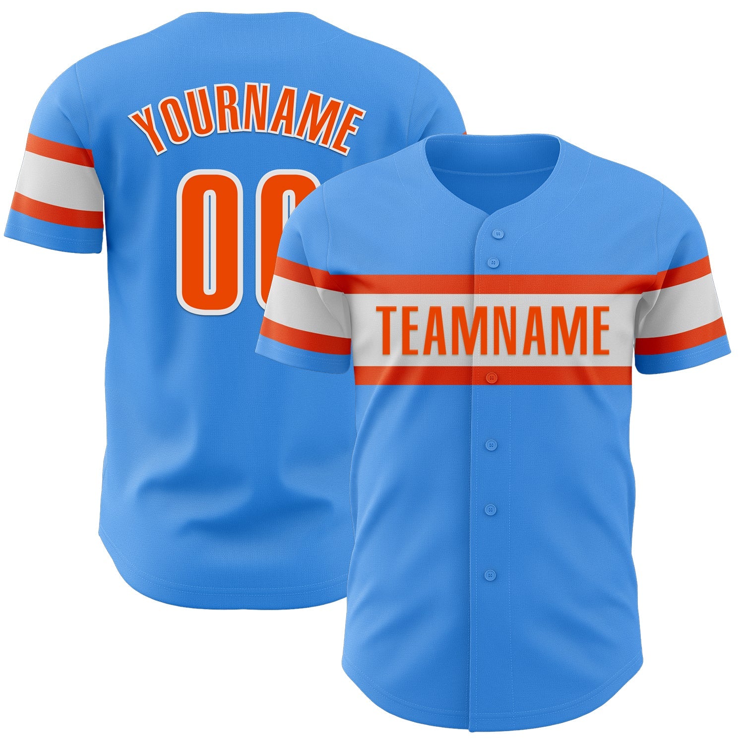 Custom Electric Blue Orange-White Authentic Baseball Jersey - Main View