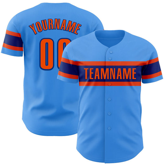 Custom Electric Blue Orange-Royal Authentic Baseball Jersey - Main View