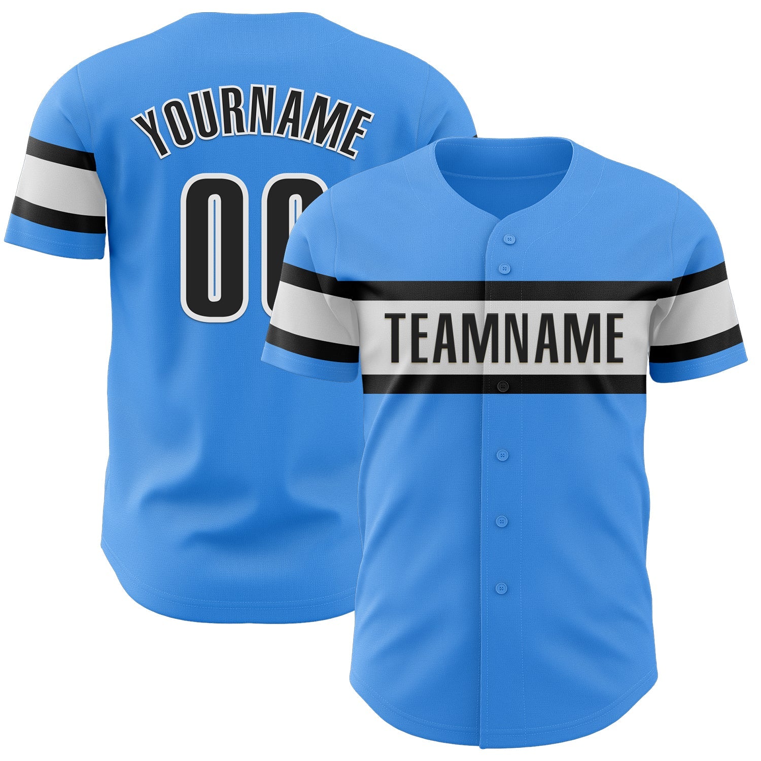 Custom Electric Blue Black-White Authentic Baseball Jersey - Main View