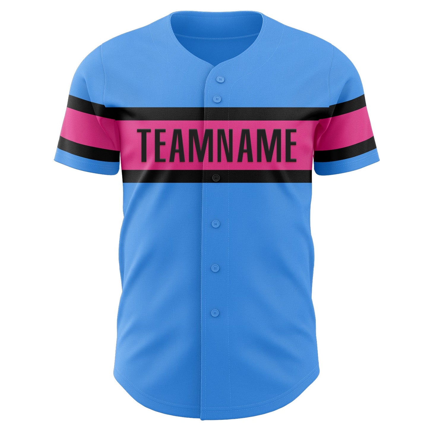 Custom Electric Blue Pink-Black Authentic Baseball Jersey view 2