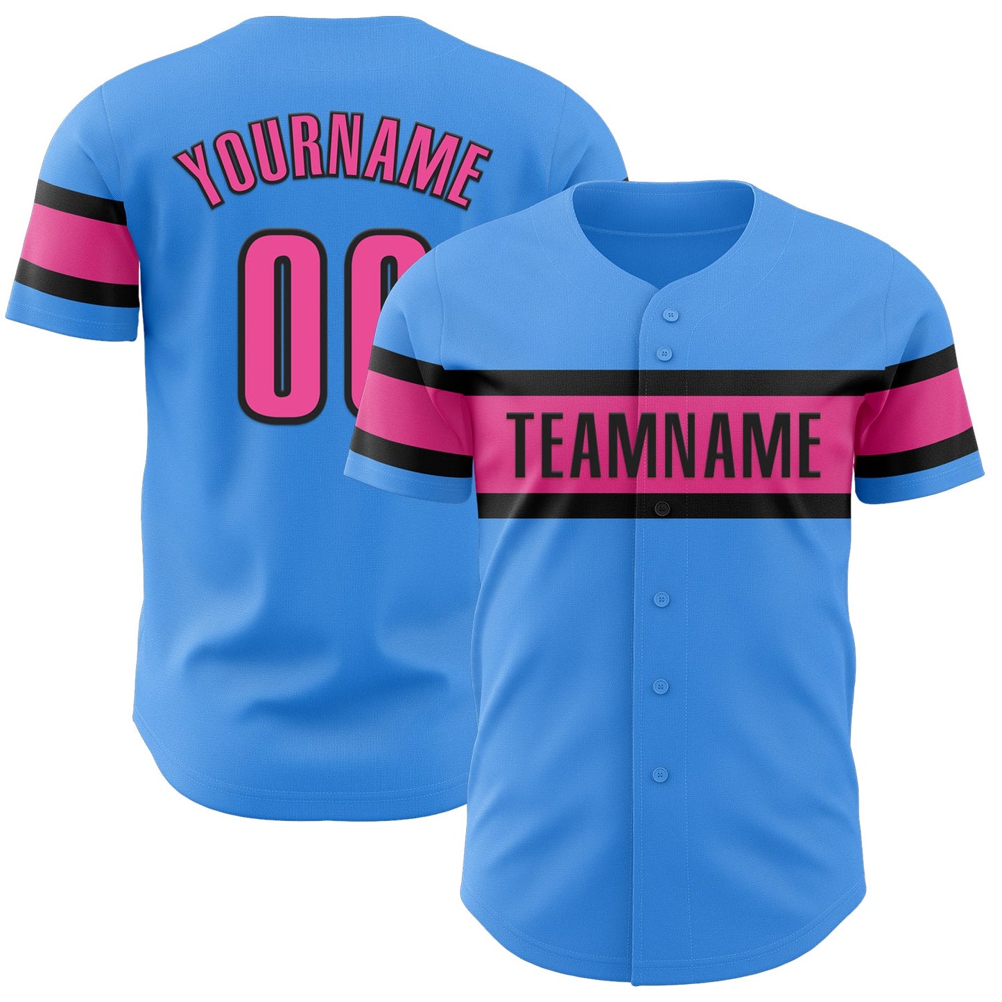 Custom Electric Blue Pink-Black Authentic Baseball Jersey - Main View