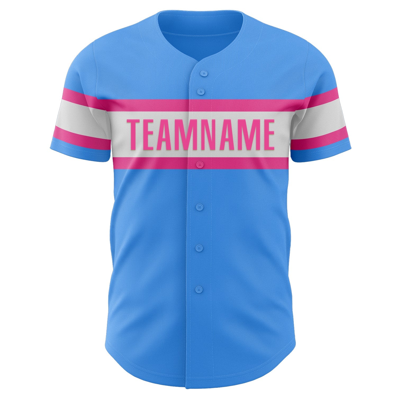 Custom Electric Blue Pink-White Authentic Baseball Jersey view 2
