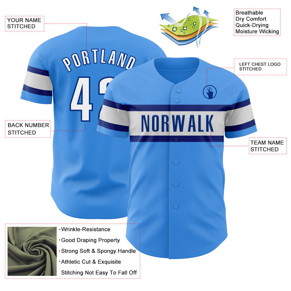 Custom Electric Blue White-Royal Authentic Baseball Jersey view 3