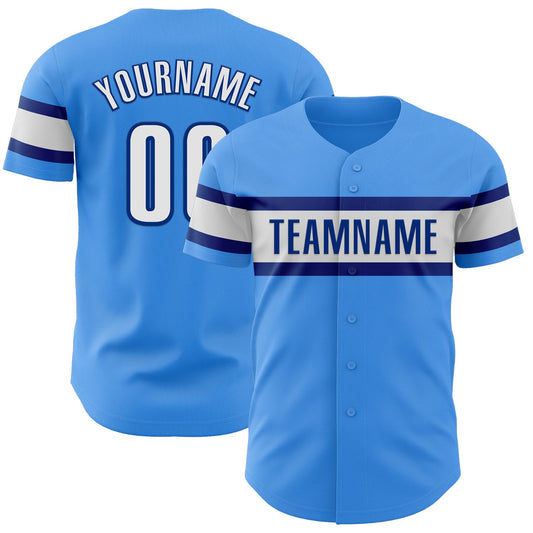 Custom Electric Blue White-Royal Authentic Baseball Jersey - Main View