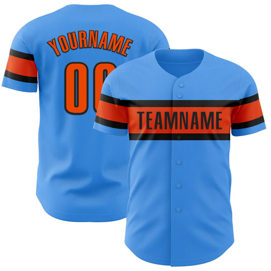 Custom Electric Blue Orange-Black Authentic Baseball Jersey - Main View