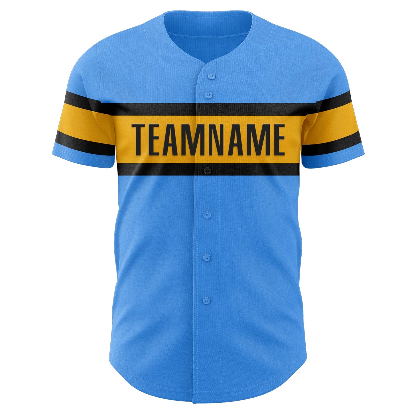 Custom Electric Blue Gold-Black Authentic Baseball Jersey view 2