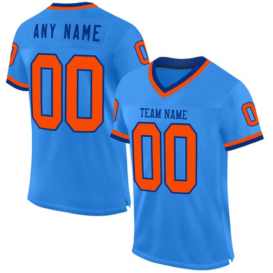 Custom Powder Blue Orange-Royal Mesh Authentic Throwback Football Jersey - Main View