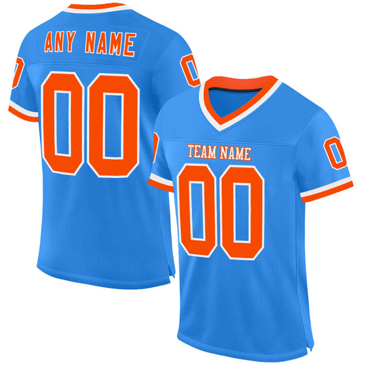 Custom Powder Blue Orange-White Mesh Authentic Throwback Football Jersey - Main View