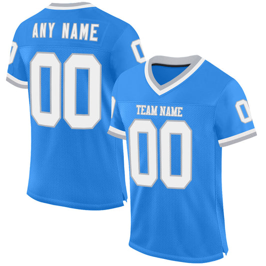 Custom Powder Blue White-Gray Mesh Authentic Throwback Football Jersey - Main View