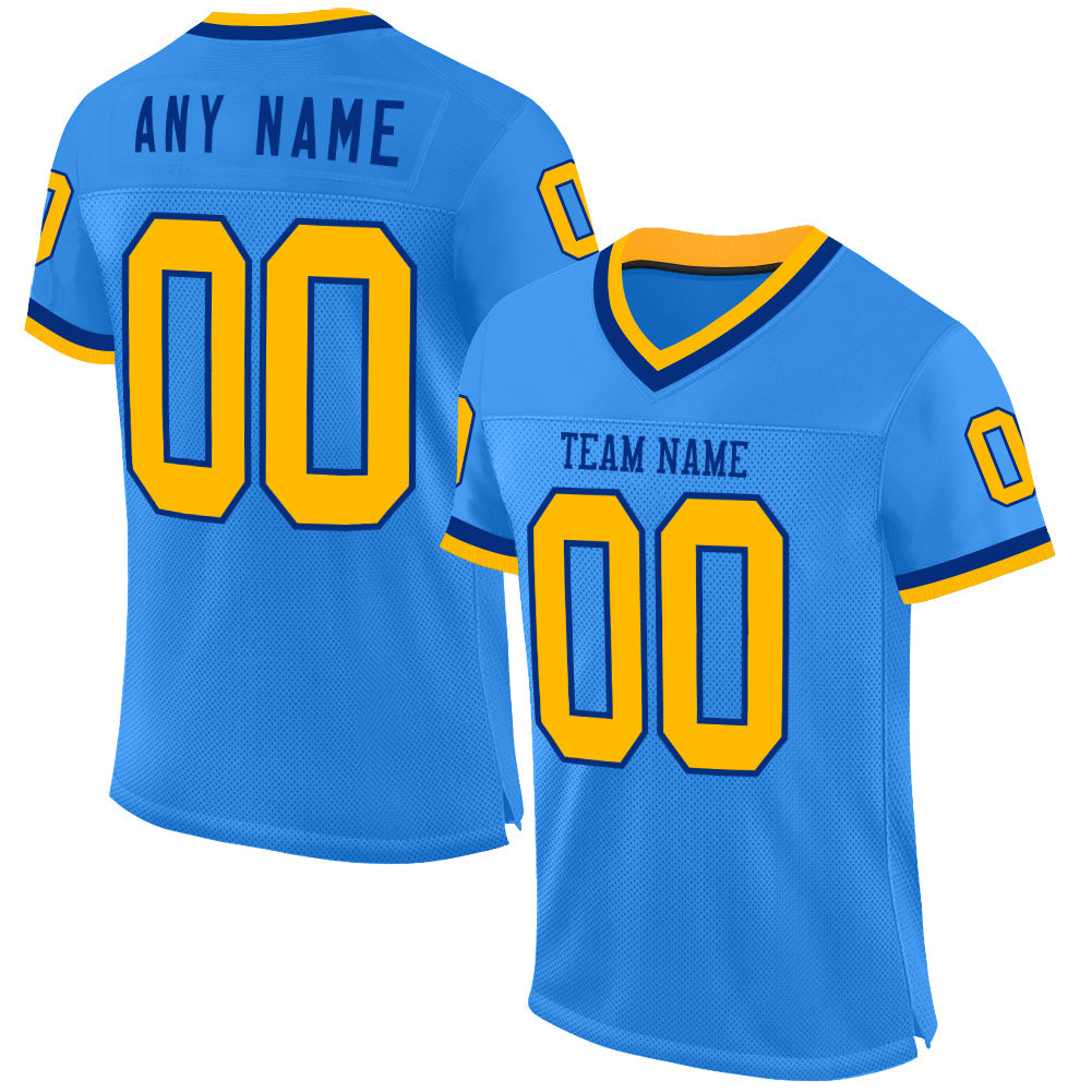 Custom Powder Blue Gold-Royal Mesh Authentic Throwback Football Jersey - Main View