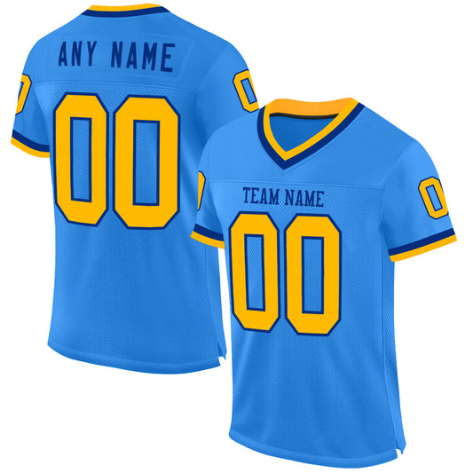 Custom Powder Blue Gold-Royal Mesh Authentic Throwback Football Jersey - Main View