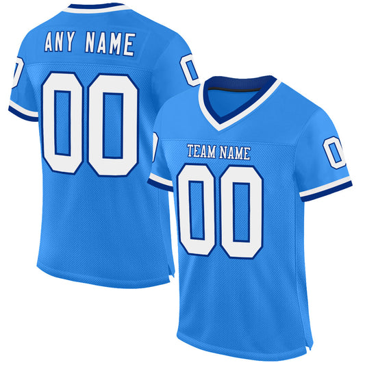 Custom Powder Blue White-Royal Mesh Authentic Throwback Football Jersey - Main View