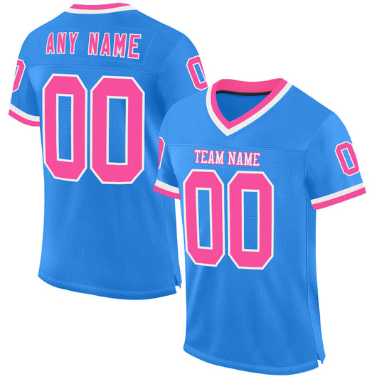 Custom Powder Blue Pink-White Mesh Authentic Throwback Football Jersey - Main View