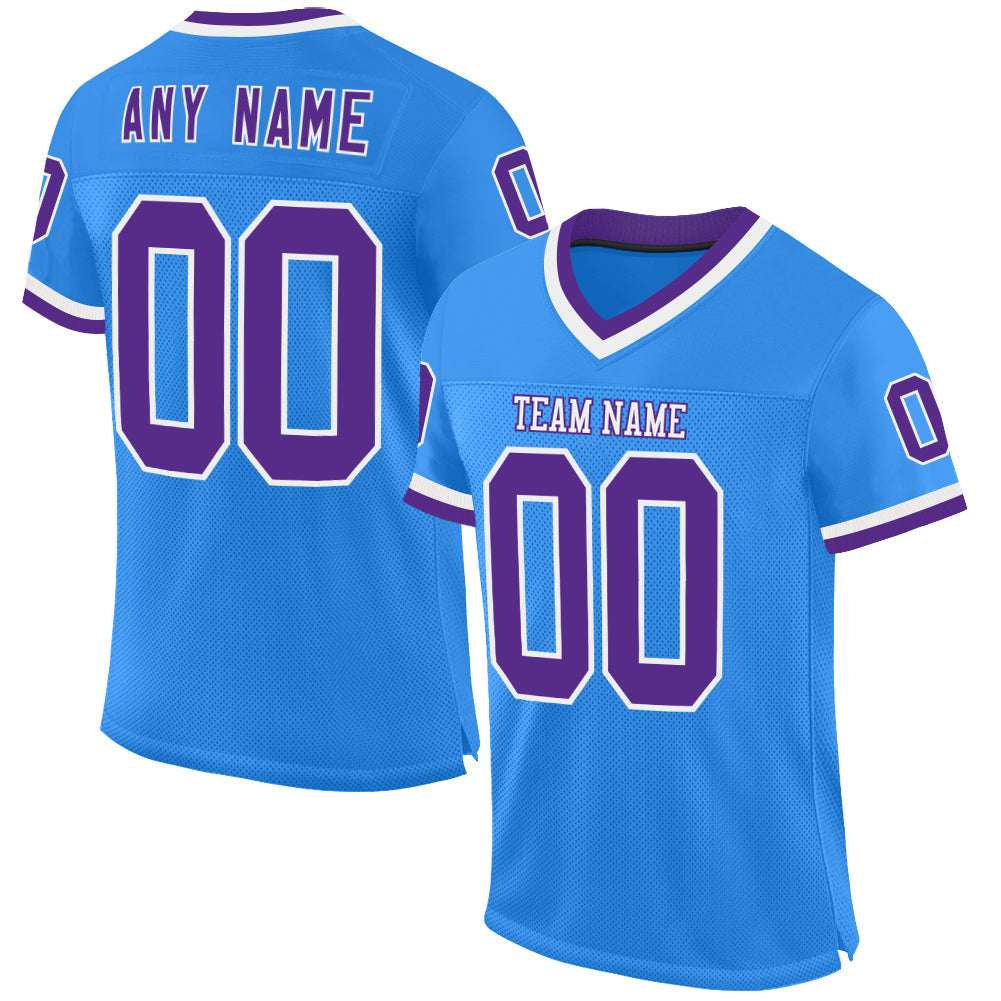 Custom Powder Blue Purple-White Mesh Authentic Throwback Football Jersey - Main View