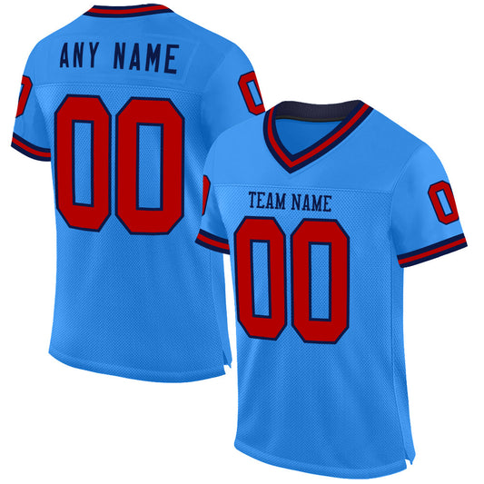 Custom Powder Blue Red-Navy Mesh Authentic Throwback Football Jersey - Main View