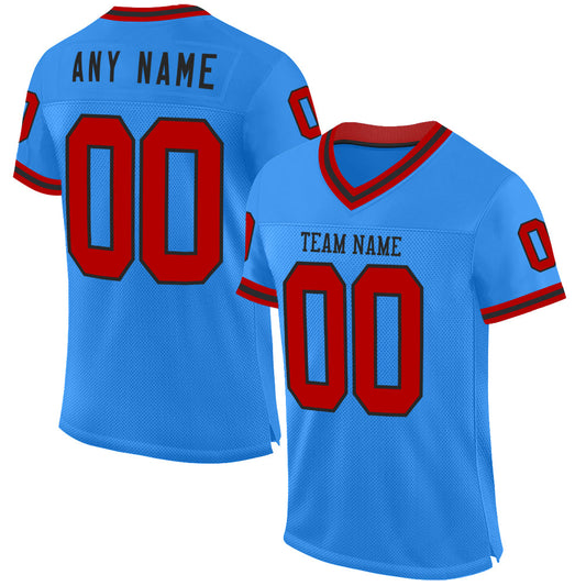 Custom Powder Blue Red-Black Mesh Authentic Throwback Football Jersey - Main View